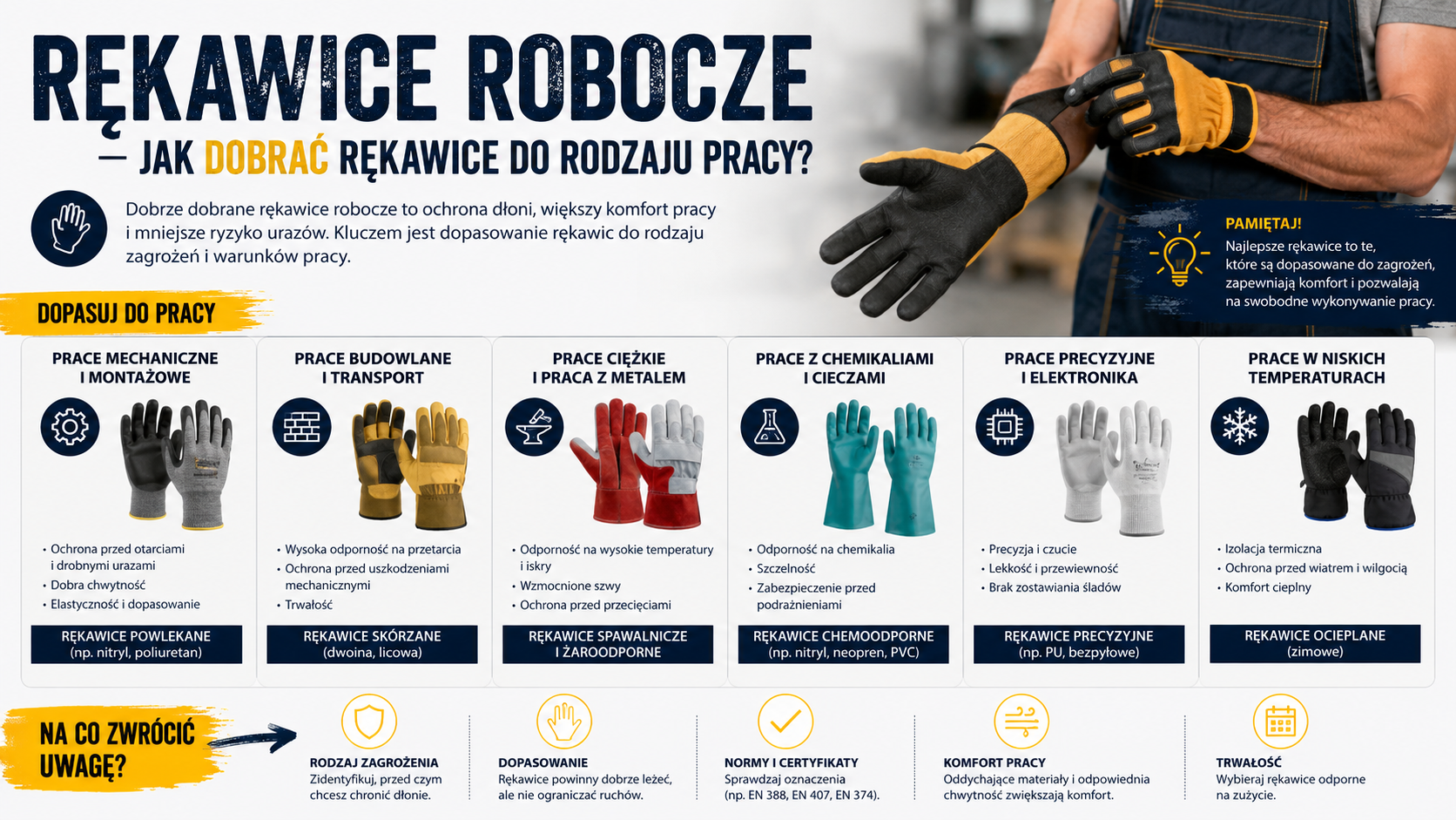 🧤 Rękawice robocze — jak dobrać rękawice do rodzaju pracy?