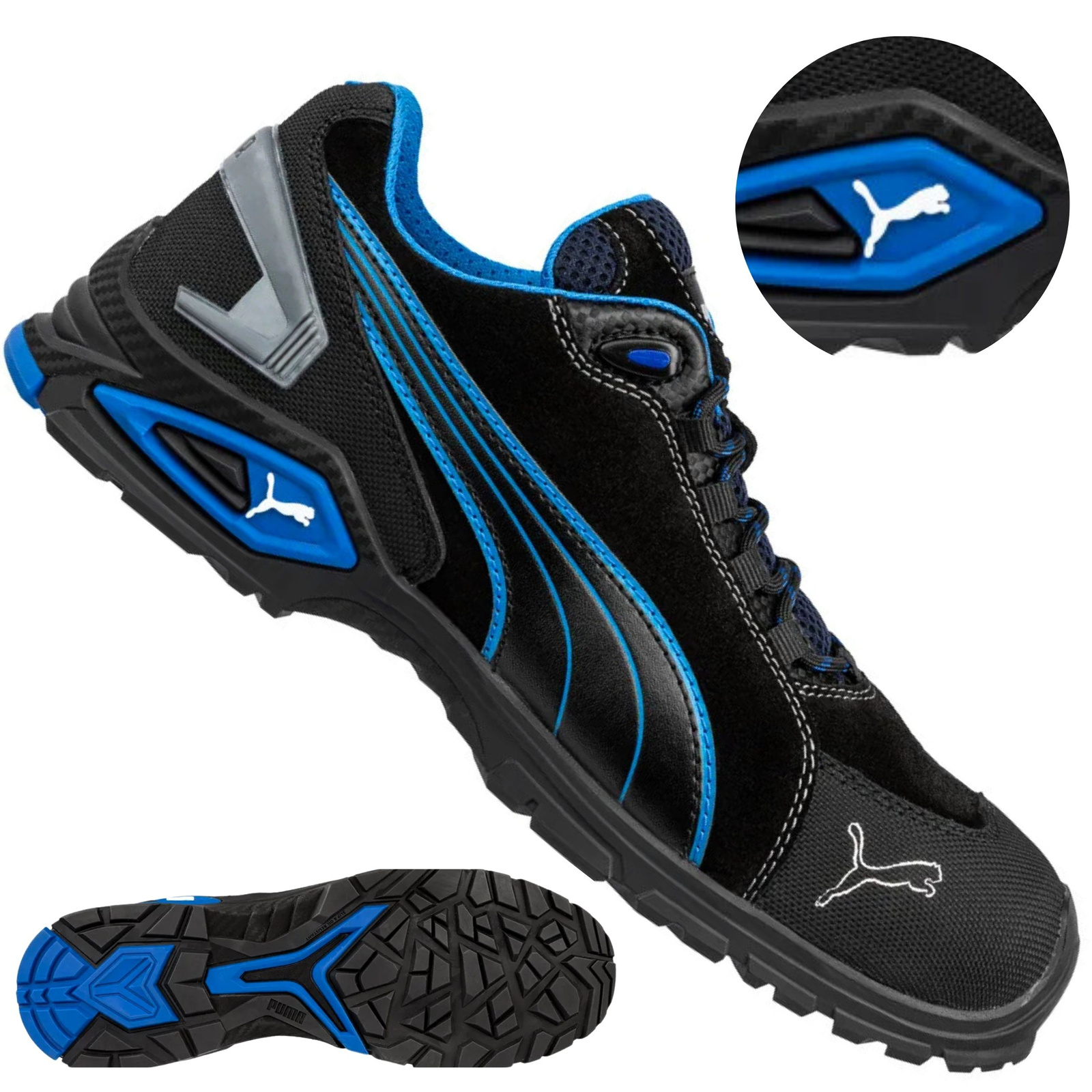 Komplet butów Puma Rio Black Low S3L 64.275.0 - widok z góry i z boku na parę półbutów ochronnych