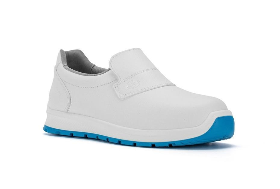 Buty robocze Sixton Adria 94390-03 S2 rozmiar 44 - ujęcie boczne z białą cholewką i niebieską podeszwą