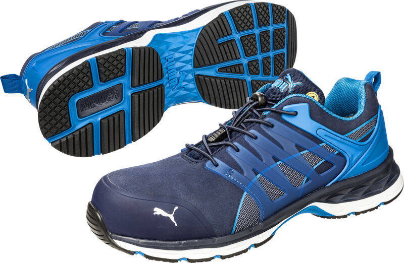 Buty Puma Velocity Blue Low S1P w warunkach przemysłowych na hali produkcyjnej