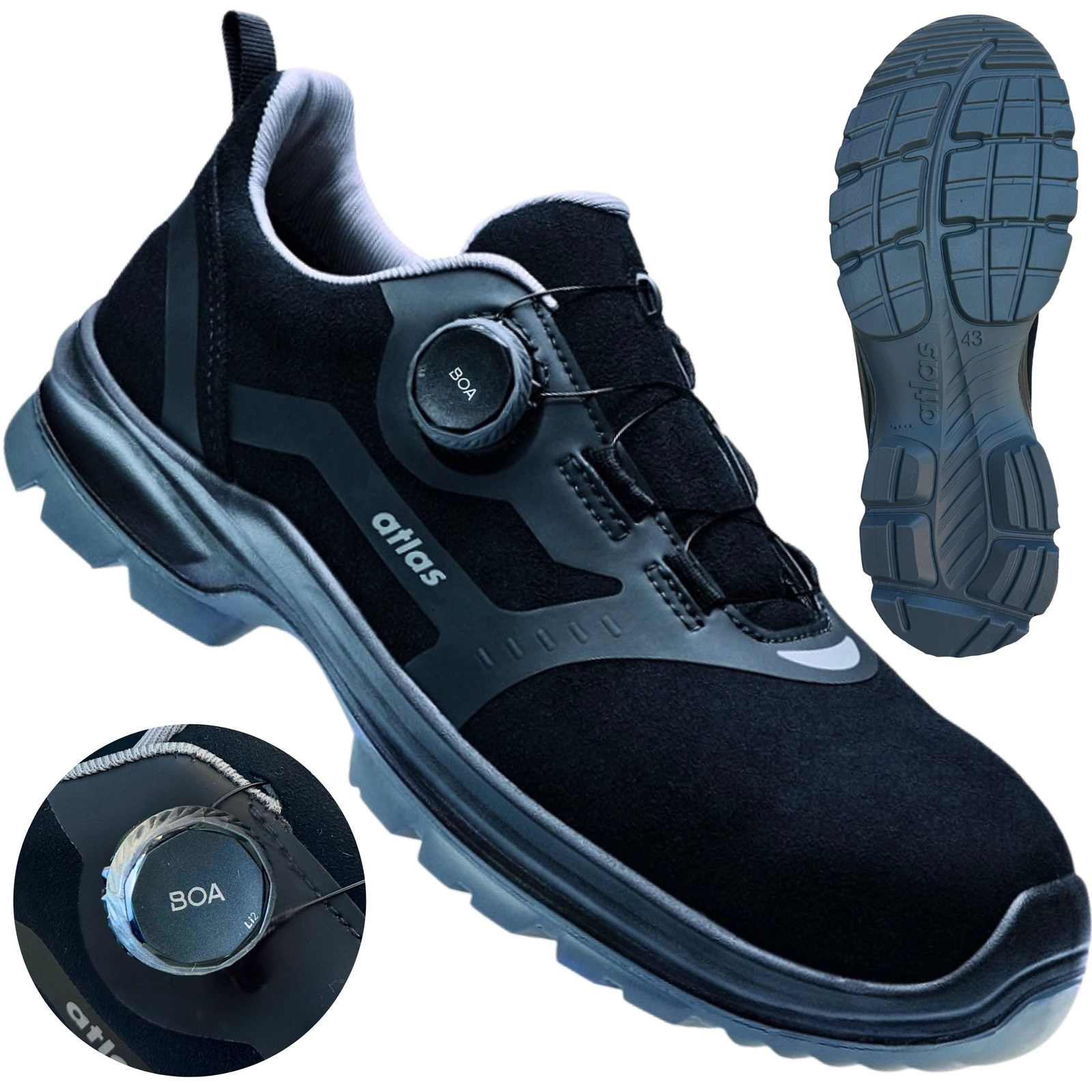 Półbuty robocze Atlas Flash 6405 Boa S3 - detal z systemem Boa i podeszwa