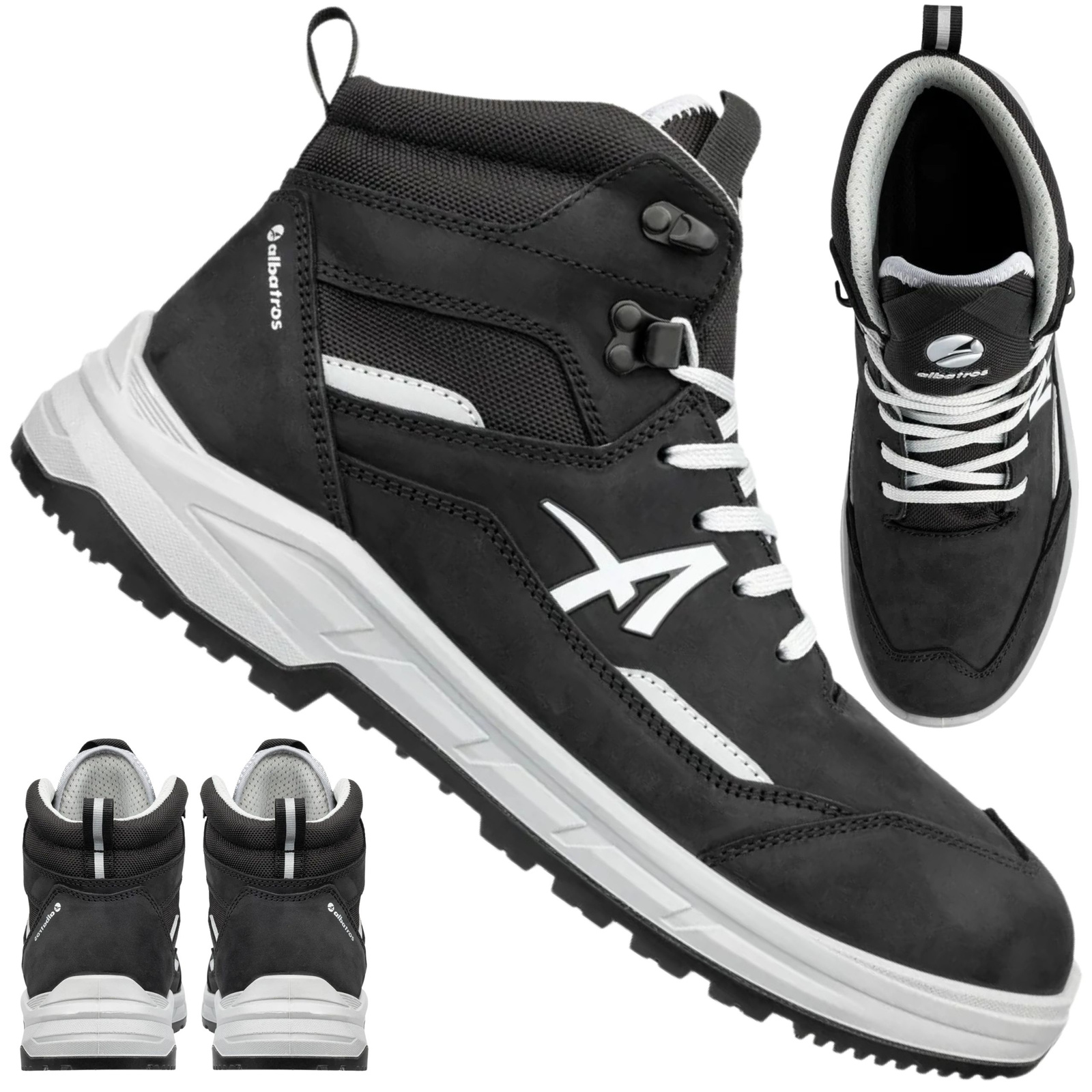 Buty robocze Albatros Vector Blk S3 63.730.0 - różne ujęcia czarnych trzewików