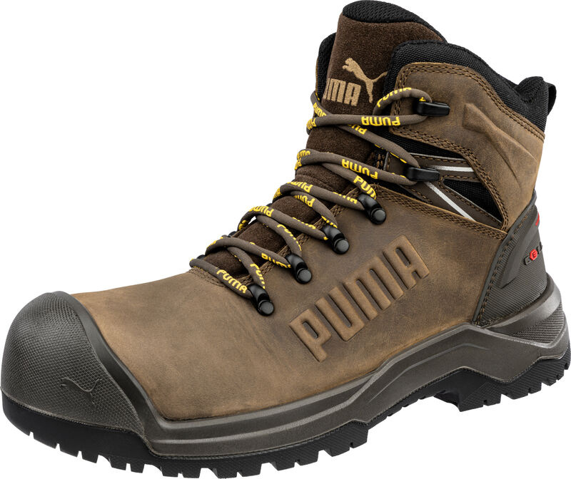 Bezpieczne buty Puma Iron HD Brown Mid S3S z oznaczeniami klasy S3S FO LG SR