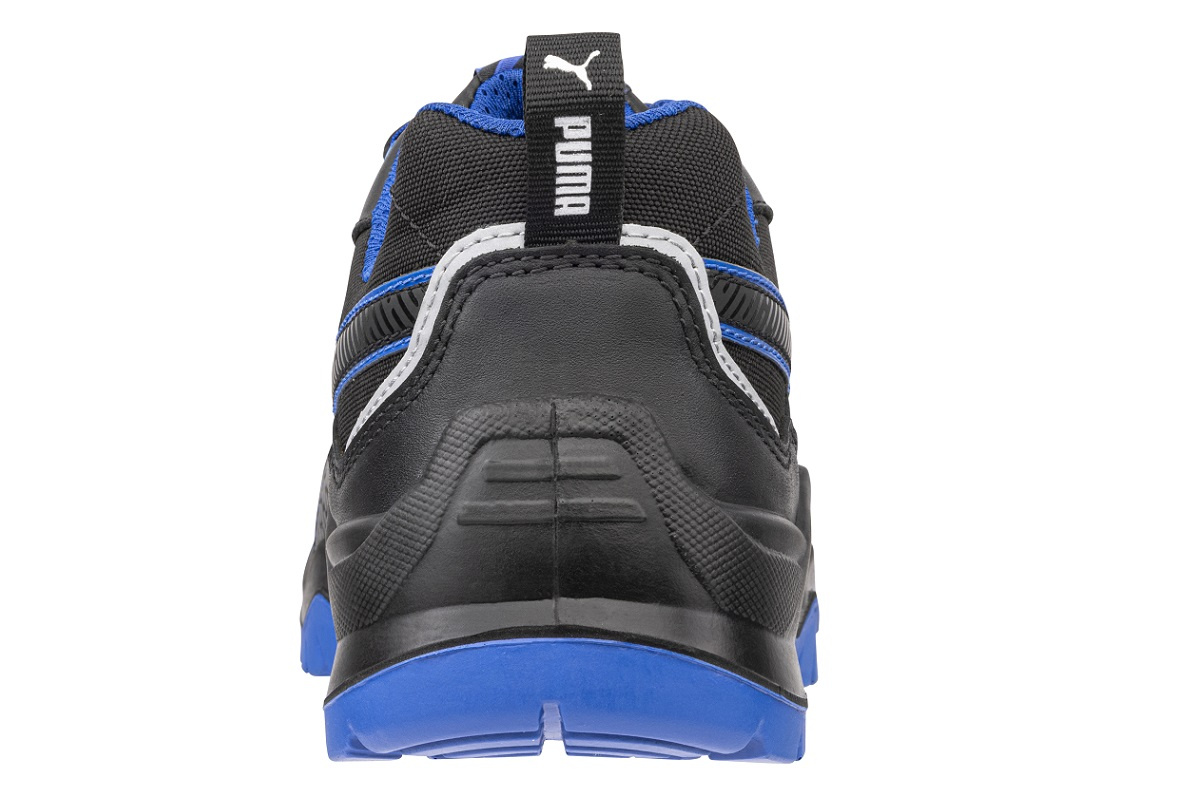 Tył półbutów roboczych Puma Krypton Blue Low S3S – stabilny zapiętek i wytrzymała konstrukcja