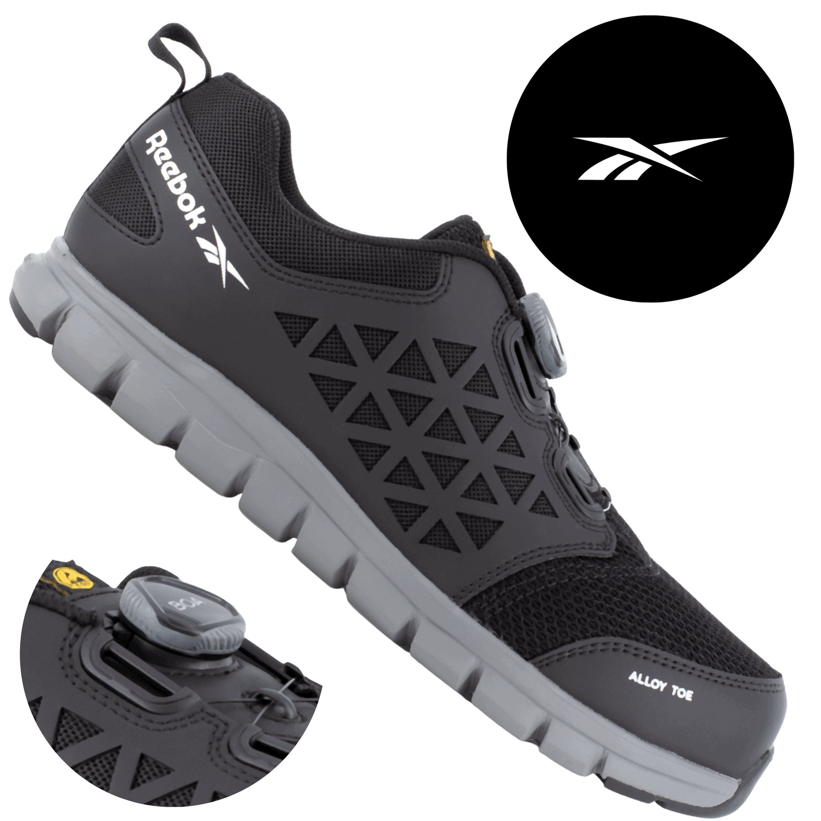Buty robocze Reebok IB1032 S1P BOA zbliżenie na system BOA i logo