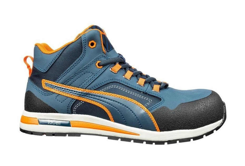 Buty Puma Crosstwist Mid S3 63.314.0 w kolorze granatowo-pomarańczowym widoczne z boku