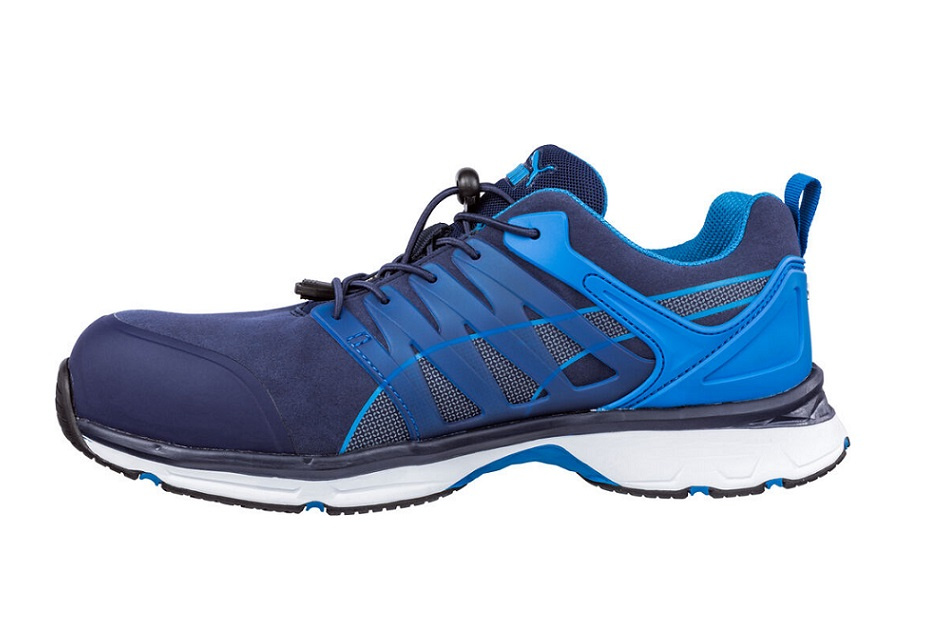 Zewnętrzna strona butów roboczych Puma Velocity Blue Low S1P z elementami ESD