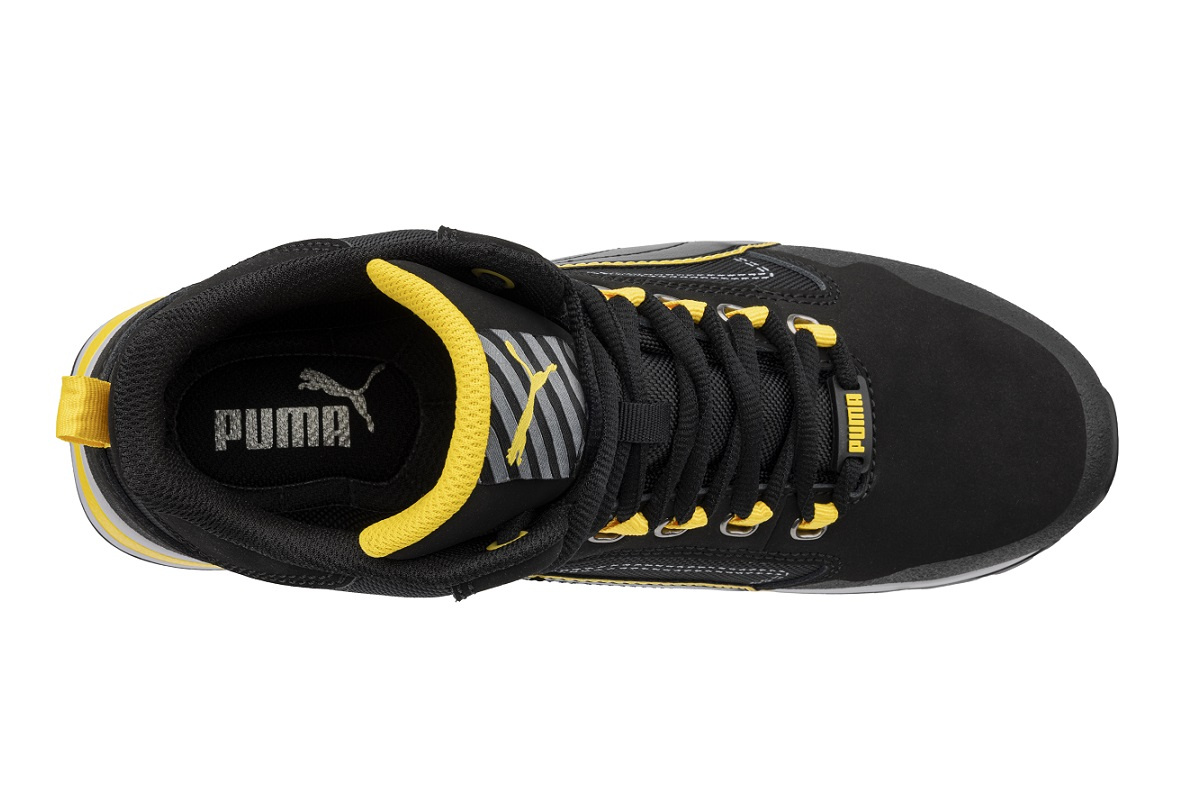 Buty robocze Puma Crosstwist Black SB 63.313.0 - widok z góry na sznurowanie oraz wyściełany kołnierz wokół kostki