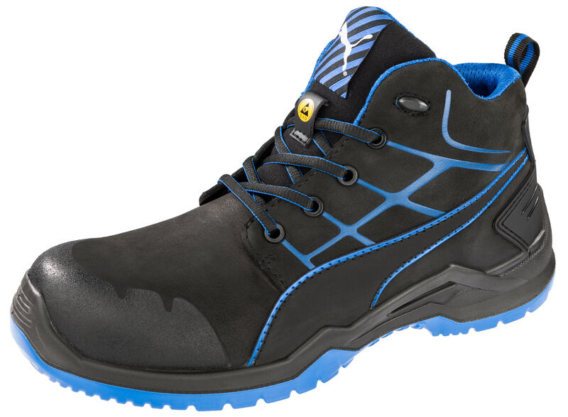 Widok z góry na trzewiki Puma Krypton Blue Mid S3 z przewiewną wyściółką BreathActive