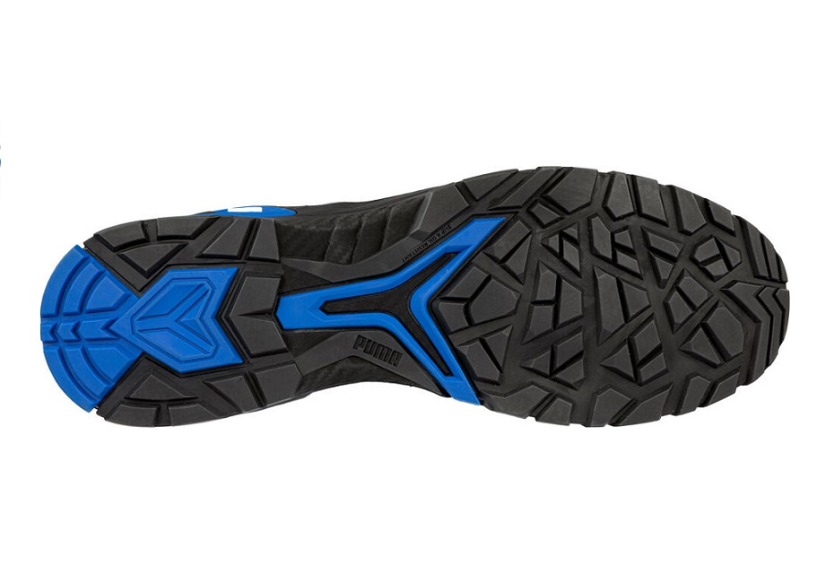 Podeszwa TPU Metro Protect w butach Puma Rio Black Mid S3 63.225.0 z wyraźnym bieżnikiem