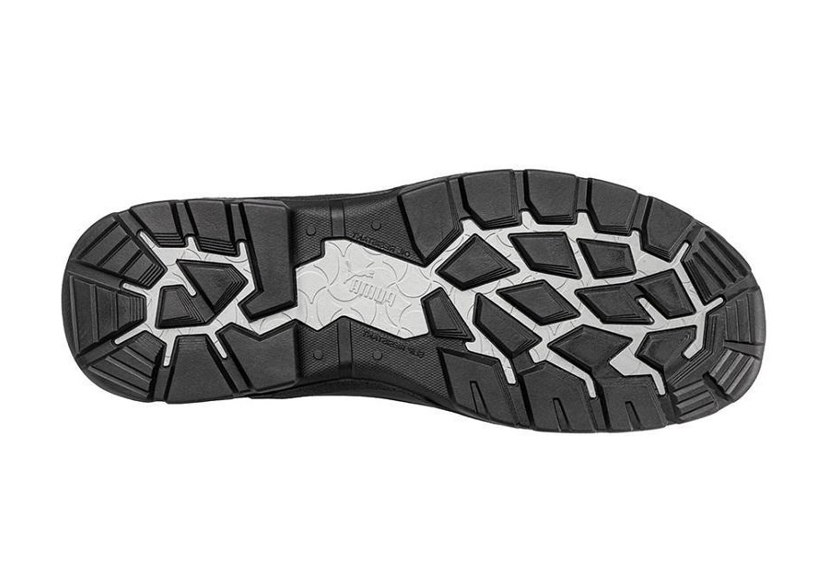 Buty ochronne Puma Cascades Mid S3 63.021.0 rozmiar 41 widok spodniej części podeszwy z agresywnym bieżnikiem SCUFF CAPS