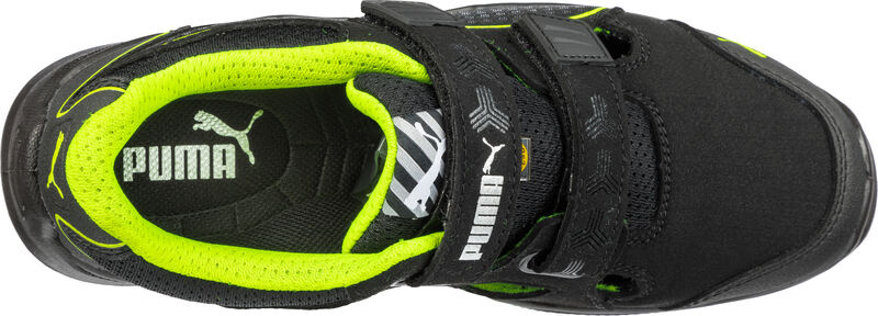 Widok od góry na sandały robocze Puma Neodyne Green S1P z miękką, oddychającą wyściółką wewnętrzną