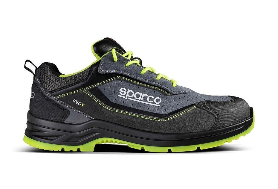 Buty robocze Sparco Indy Texas 07538 GSGF S1P 41 widok z boku z neonową podeszwą