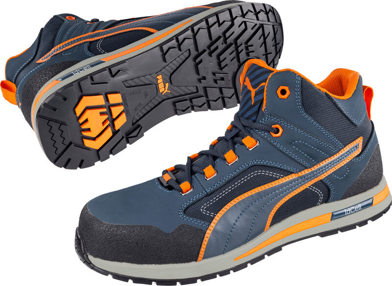 Para trzewików Puma Crosstwist Mid S3 z wyeksponowanym wzmocnionym przodem i podeszwą odporną na oleje