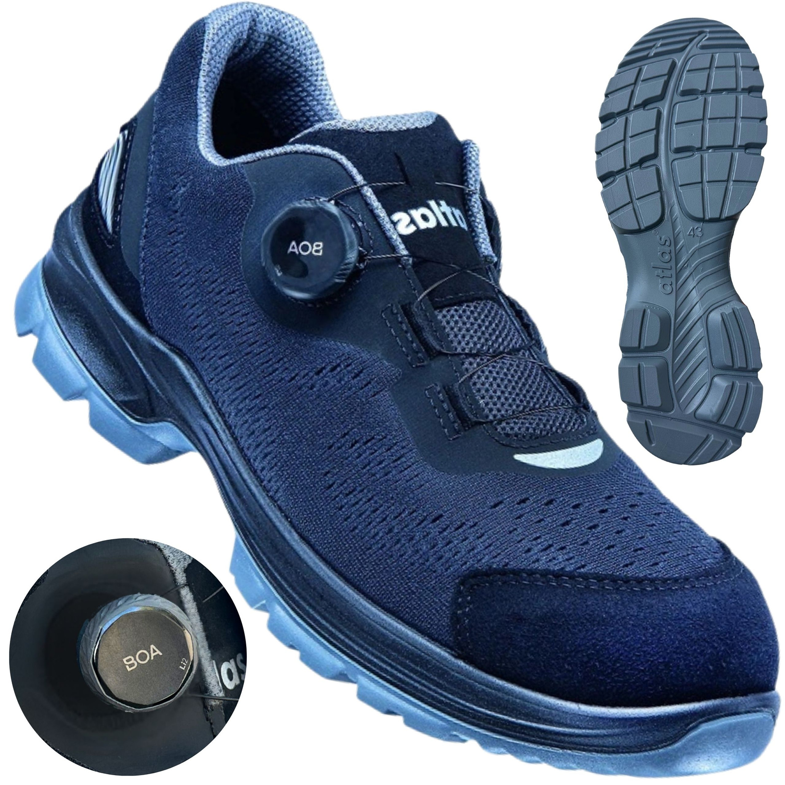 Półbuty ochronne Atlas Flash 3305 BOA S1P 41 z widocznym systemem BOA i spodem podeszwy