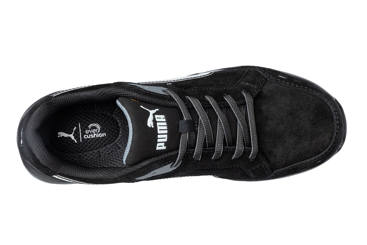 Buty ochronne Puma Airtwist Black Low S3 widok z góry prezentujący system sznurowania i wnętrze