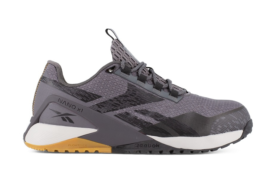 Buty robocze półbuty Reebok IB3481 S1PS 41 - widok z boku, szara sportowa cholewka robocza