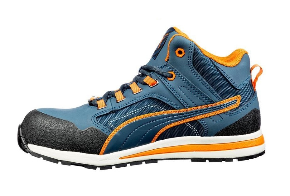 Zbliżenie przedniej części trzewików Puma Crosstwist Mid S3 z widocznym podnoskiem kompozytowym i strefą ochronną