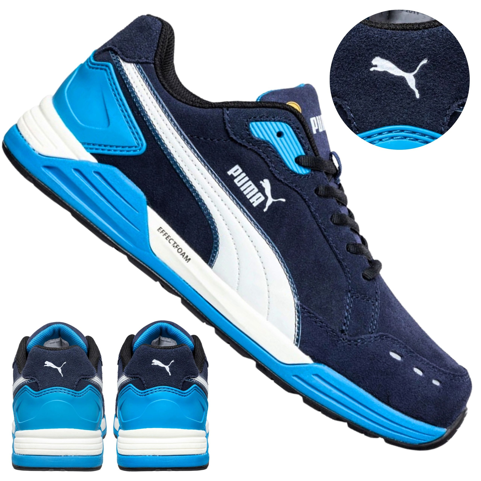 Buty Puma Airtwist Blue Low S3 widok boczny na cholewkę i podeszwę