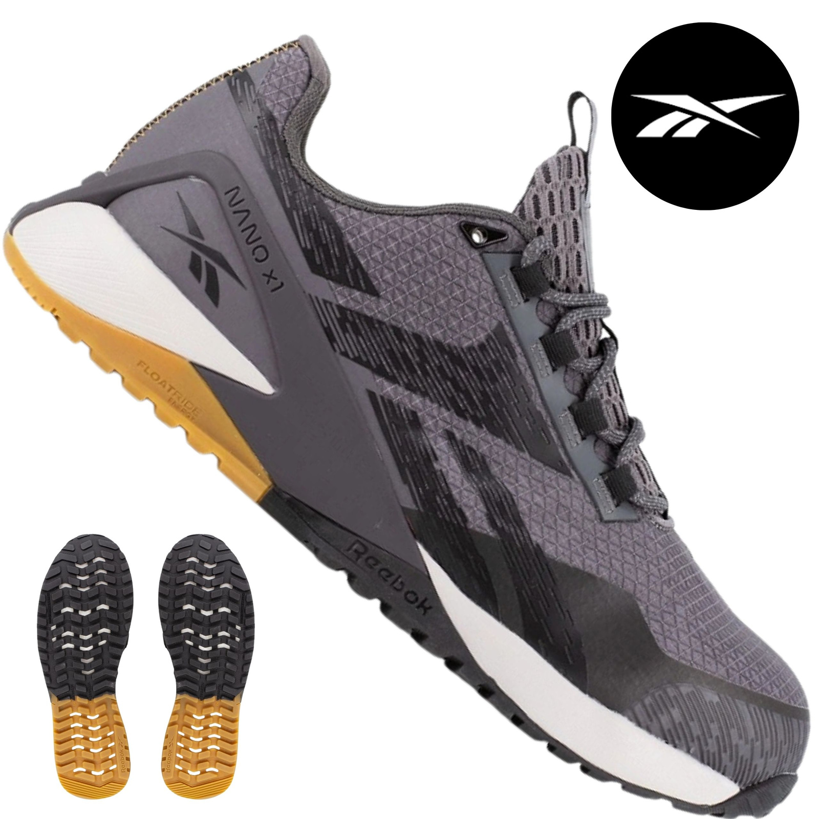 Szare półbuty ochronne Reebok IB3481 S1PS - widok z drugiej strony z zaznaczonym stabilizatorem pięty TPU