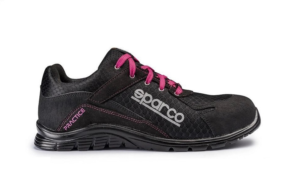 Buty robocze damskie Sparco Practice 07517 NRFU S1P czarne z różowymi sznurówkami - widok z boku