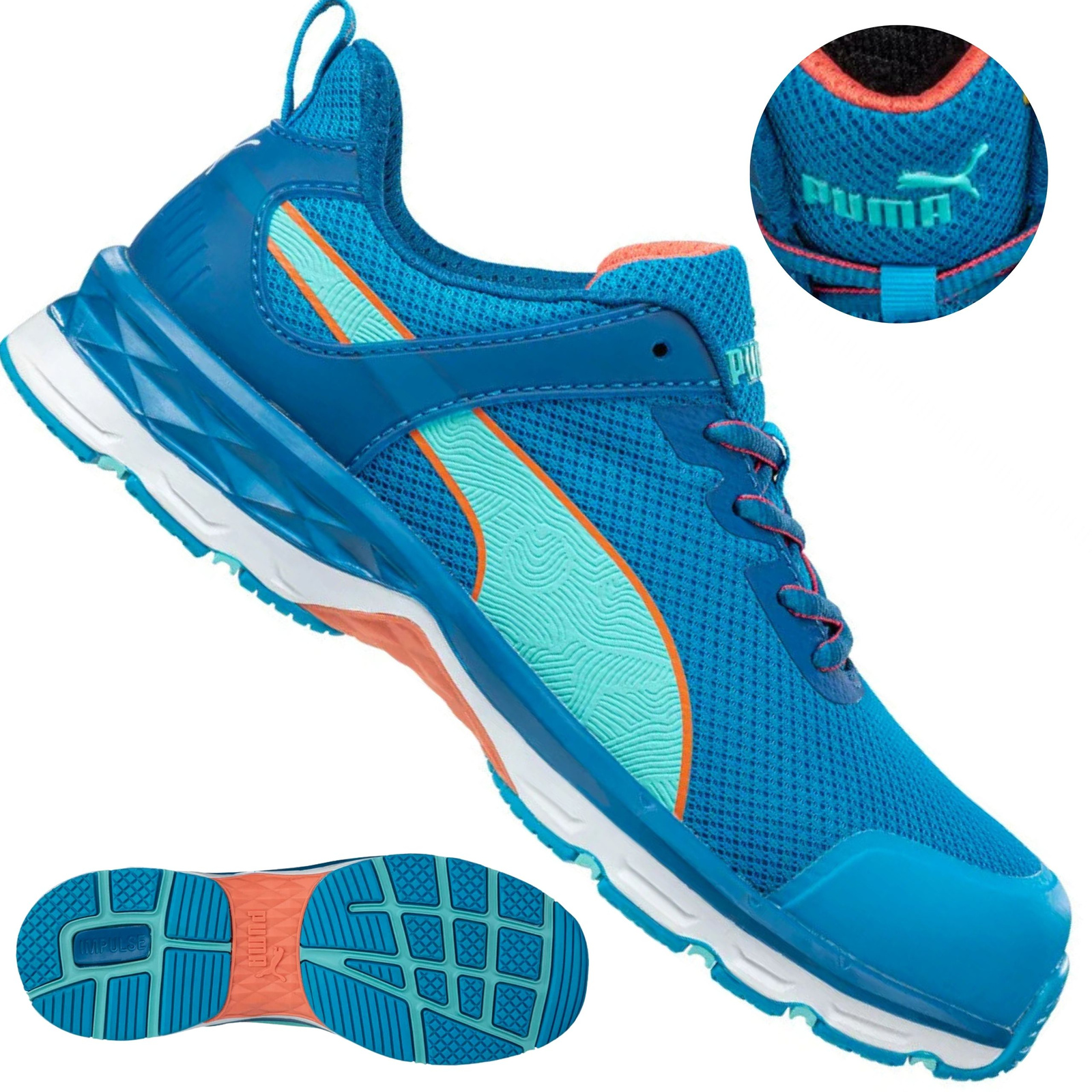 Sportowy wygląd damskich półbutów ochronnych Puma Beat Wns Low S1 ESD 36 z różnych stron