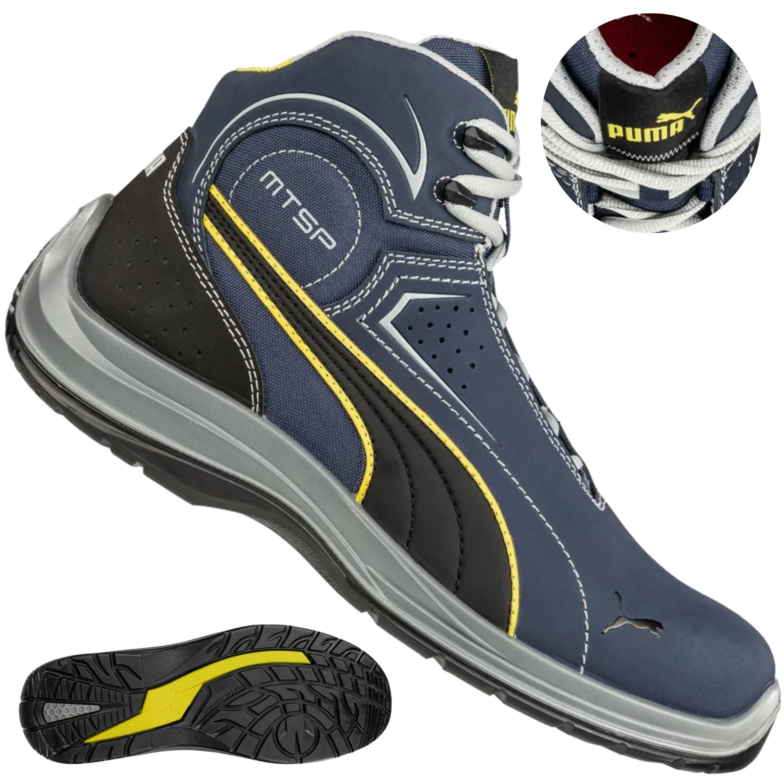 Buty Puma Touring Blue Mid SB 63.263.0 prezentacja z profilu i od spodu podeszwy