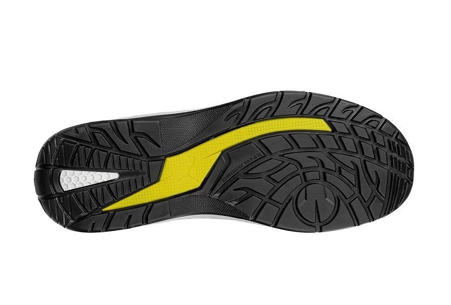 Podeszwa dwuwarstwowa PU z żółtym stabilizatorem MTSP w butach Puma Touring Blue Mid SB