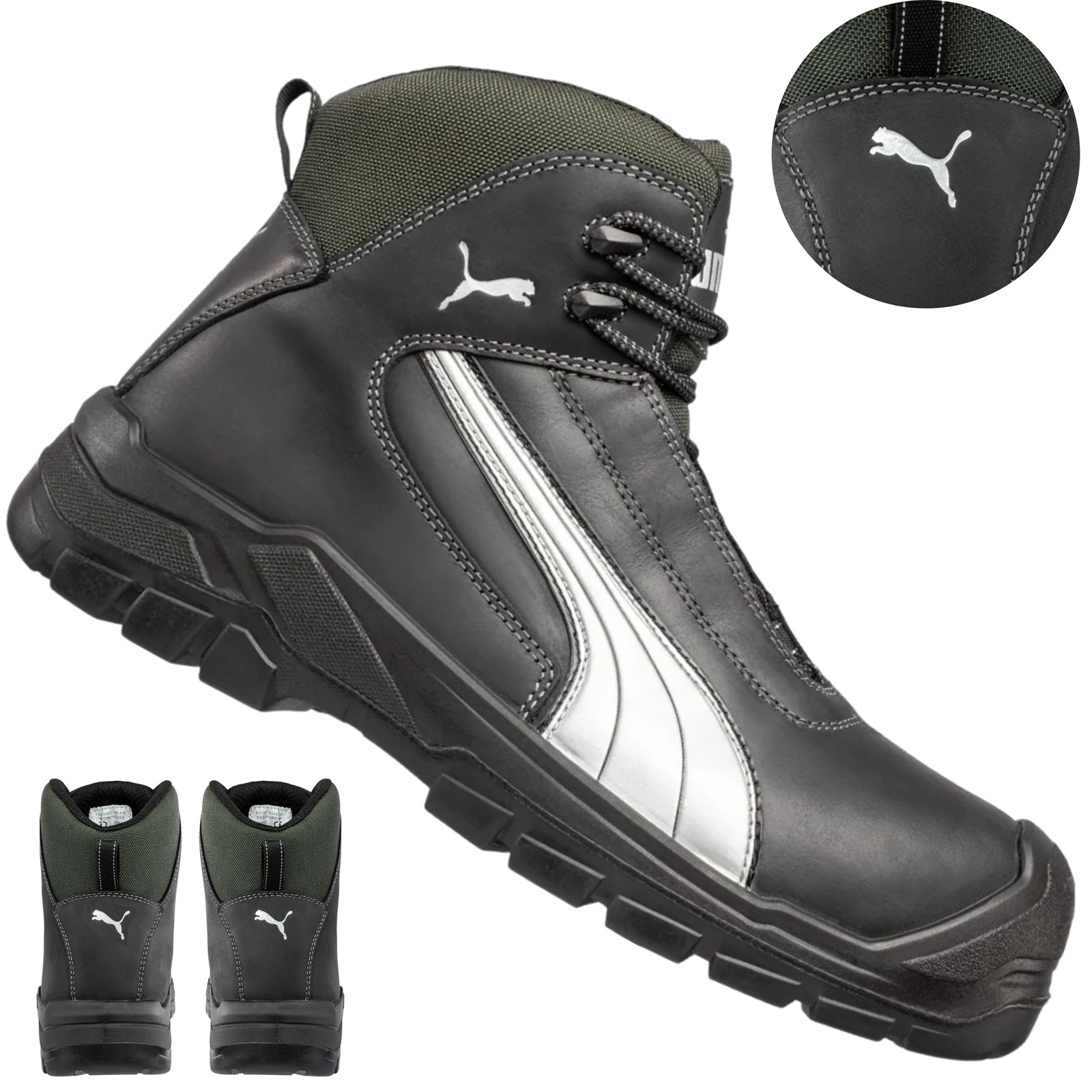 Buty Puma Cascades Mid S3 63.021.0 rozmiar 41 detal cholewki z logo Puma i fragmentem podeszwy